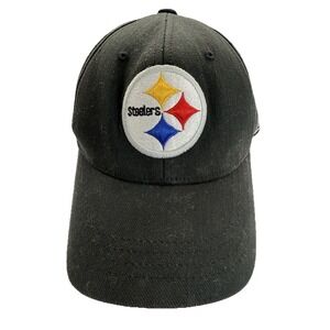 47 Brand Pittsburgh Steelers Strapback Hat Cap Black NFL Football Logo EUC